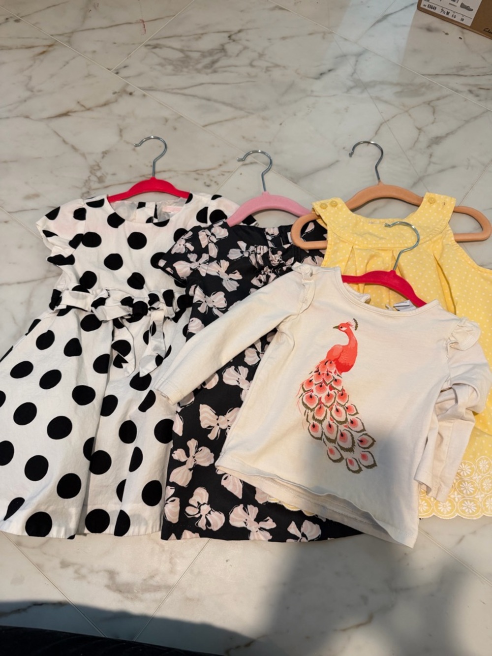 Kids Polka Dot, Floral & Yellow Summer Dress and Peacock Top Set